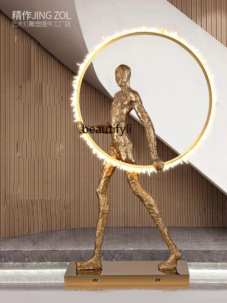 xxqPostmodern living room floor lamp gold ring crystal portrait lobby sculpture lamp hotel sales office exhibition hall lamp