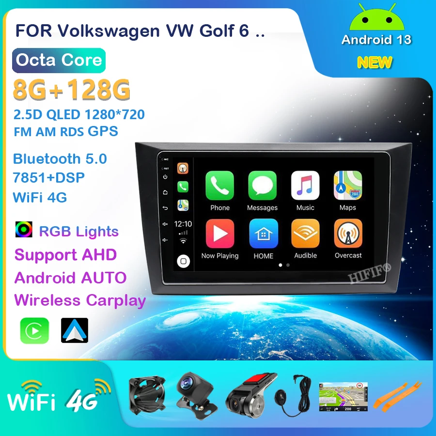 

2 Din Android Car Radio Stereo Multimedia Video Player For Volkswagen VW Golf 6 2008-2016 GPS Navigation Carplay DSP Autoradio