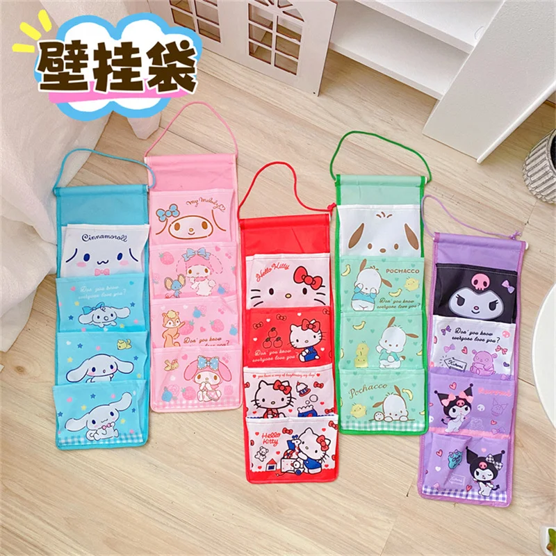 Kawaii Sanrio Wall Hanging Storage Bag Anime Hellokitty Kuromi Cinnamoroll My Melody Sweet Girl Multi-Compartment Sundry Bag