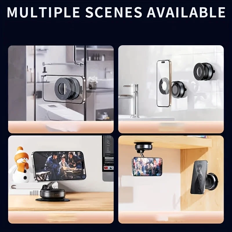 Rotating Folding Magnetic Phone Holder Vacuum Suction Mag Stand for Car Navigation Gym Kitchen - Universal GPS Streaming Bracket view 3