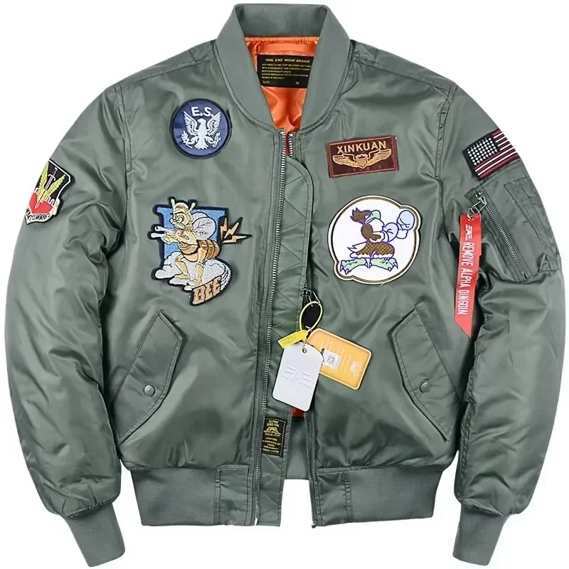 New Winter Men's Flight Bomber Pilot Jacket Thicken Warm Military Green Fashion Embroidered Patch Military Tactical Jackets