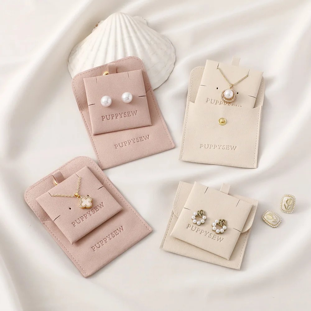 

20/50/100Set Personalized Logo 8x8cm Jewelry Microfiber Snap Bag With 6x6cm Cardboard Card Wedding Favors Gift Packaging Pouches