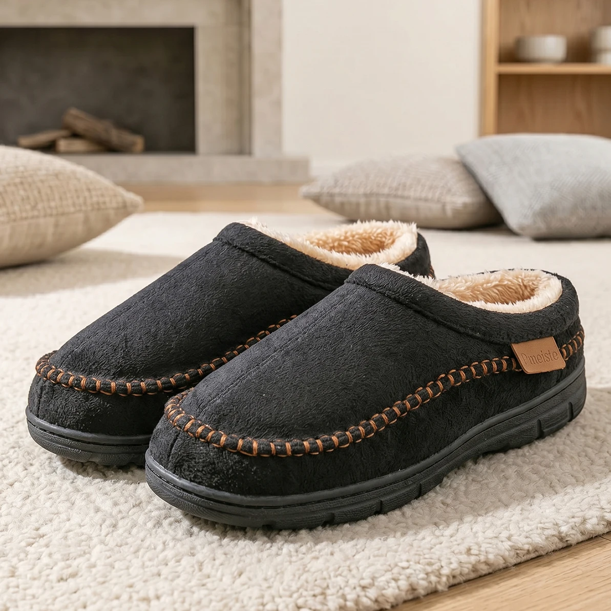 Herren-Winterhausschuhe aus Wildleder: Weich, Bequem und Warm, mit Starker Wärmeisolierung für den Wohnbereich Indoor-Schuhe für einen Fuß – Detail 3