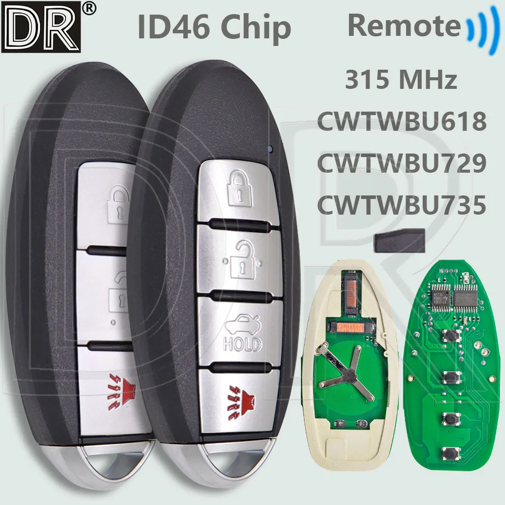 DR CWTWBU618/729/735 ID46 Chip 315MHz llave remota de coche para Nissan Teana Altima Rogue Versa Maxima Xtrail Armada Pathfinder Tiida