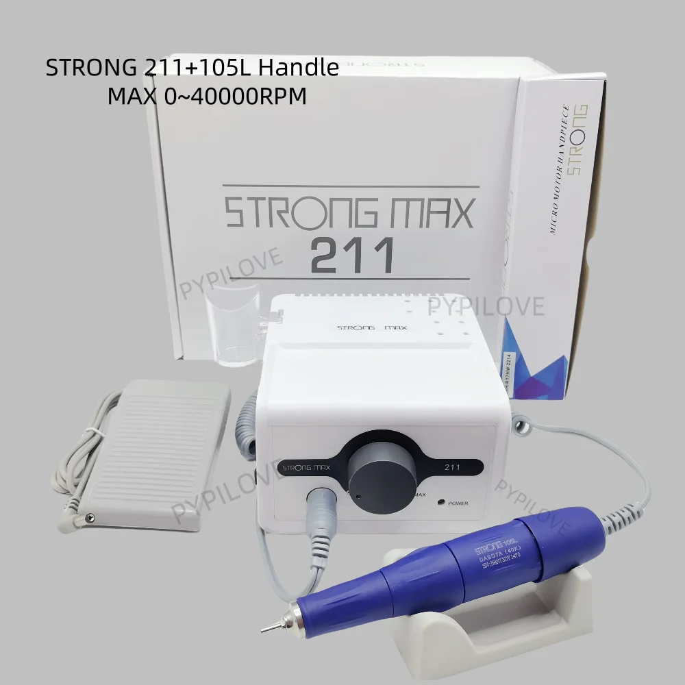전문 네일 드릴 머신 STRONG 211 마이크로 호스트 + 35K 40K 45K STRONG210 102L 105L H200 전동 핸들 네일 파일 장비
