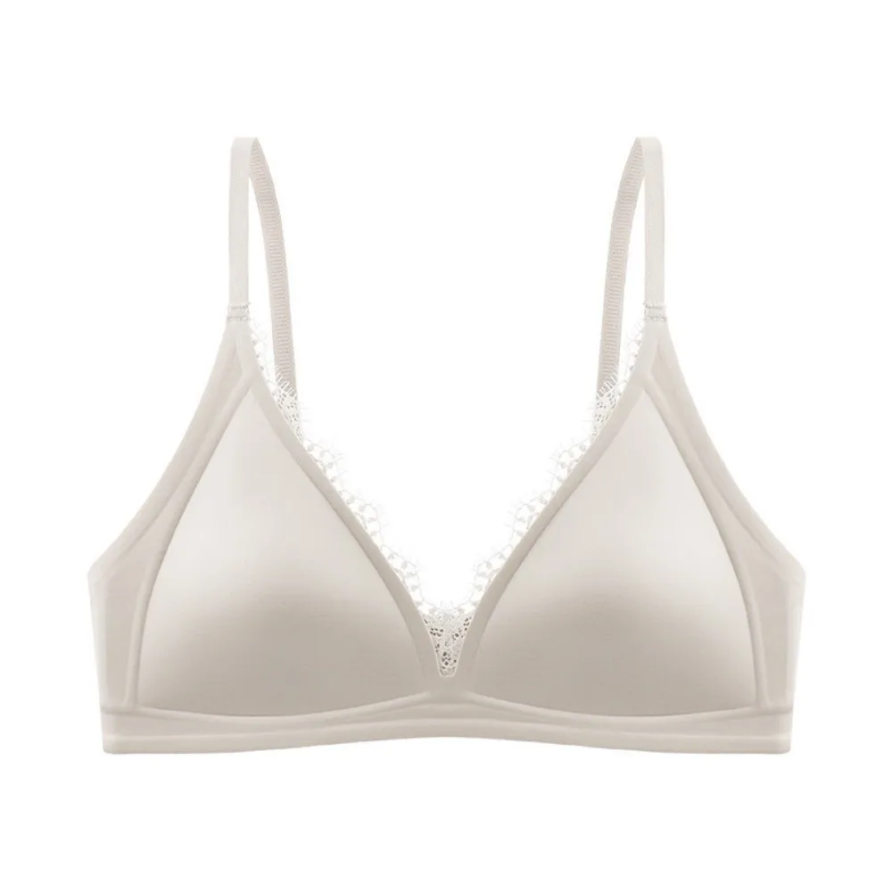

Satin Satin Wireless V Bra V Lace Neck Solid Color Satin Lace Brassiere Lingerie Comfortable Push Up Underwear Summer Spring