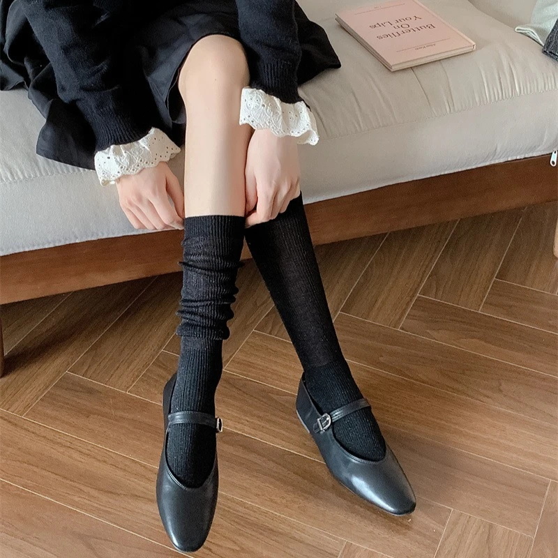

Solid Color Long Socks Stockings Women Girls Silver Silk Stockings JK Japanese Style Knee Socks Women Stocking Black White Gray