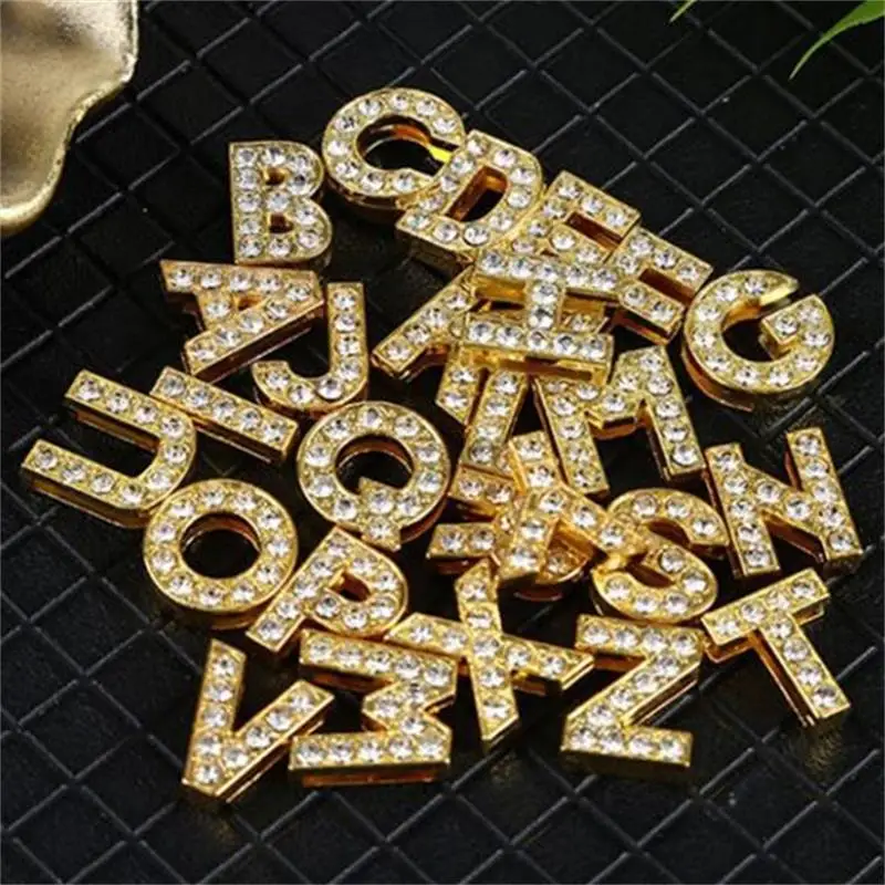 26pcs A-Z 26-Letter Nail Art Charms With Rhinestones Gold Alphabet Acrylic Pendant Nail Accessories DIY Jewelry Making Supplies*