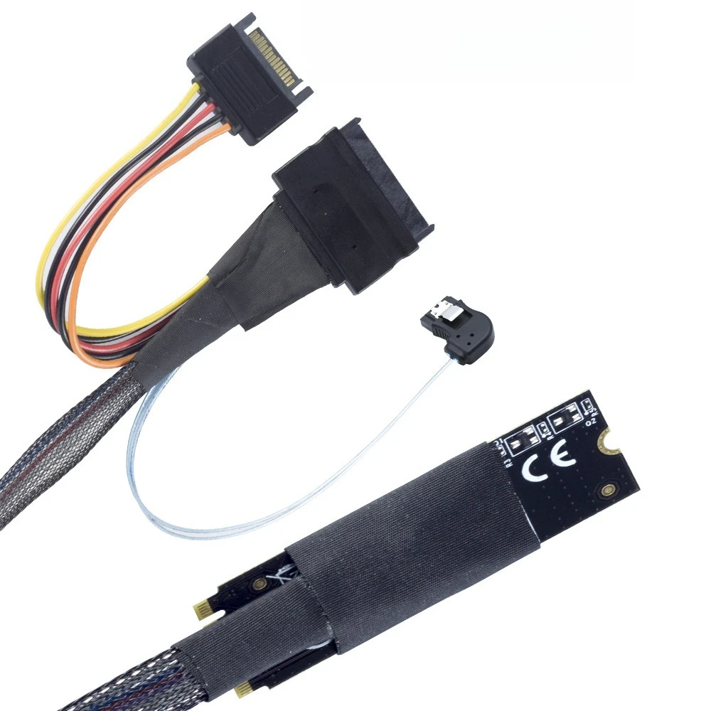 M.2 MINI SAS SFF-8643 To U.2 8639 with SATA 15P and 7P Left Turn Server High Speed Cable Length Options 0.5M 1M