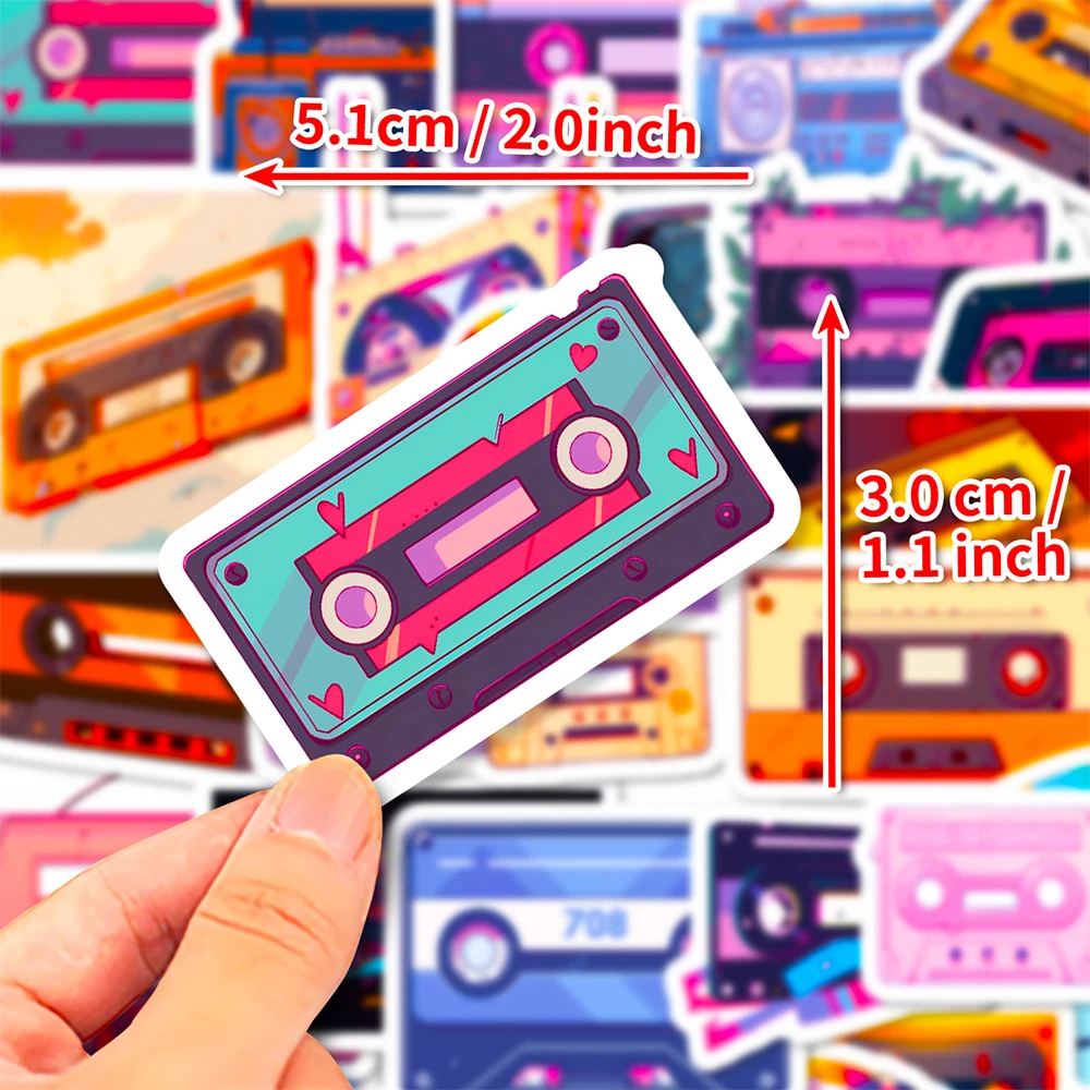 10/30/50pcs Music Tape Kawaii Cartoon Stickers Vintage Aesthetics Sticker for Car Guitar Laptop Phone Cartoon Decal Toys Gift