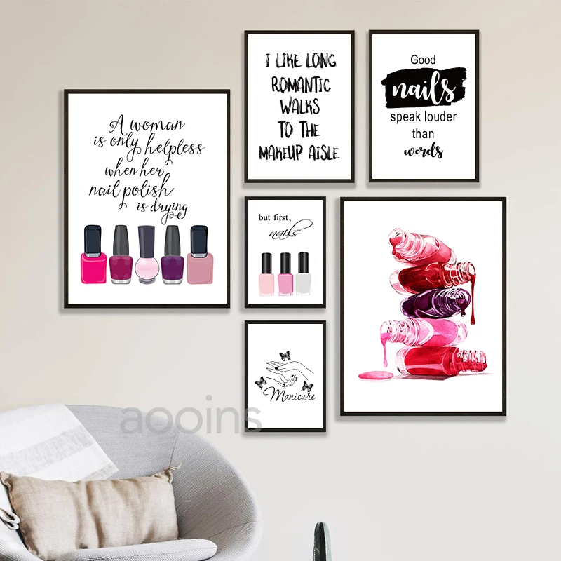 Nail Polish Prints Makeup Illustration Beauty Bathroom Vanity Decor Manicurist Gift Fashion Nails Salon Wall Art Canvas Painting