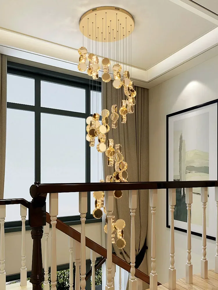 

Gold Crystal Chandeliers Interior Designer Living Room Lamp Villa Restaurant Attic LED Pendant Lamp Modern Staircase Chandeliers