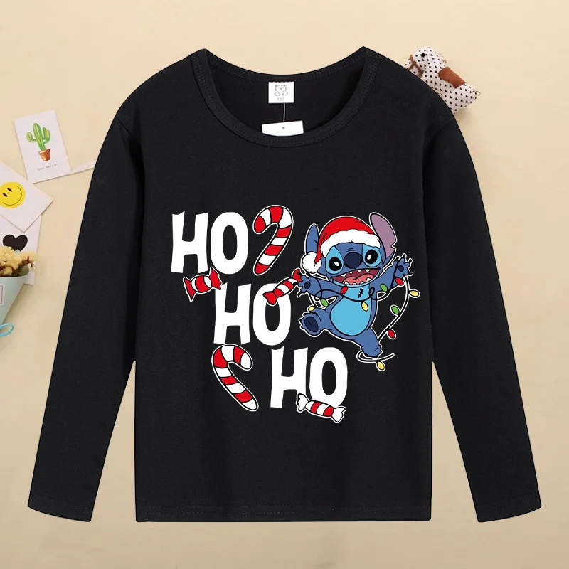 Punto di natale bambini top Kawaii Cartoon stampato magliette ragazzi ragazze Casual T-shirt a maniche lunghe 2024 vestiti autunnali per bambini