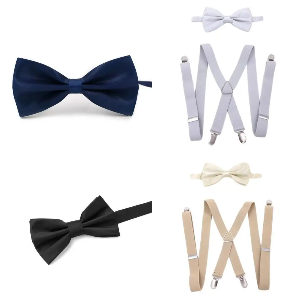 

39BD Stylish X Braces and Bow Tie Set Adjustable Length, Suitable for Most Men Women 4 Sturdy Clips Versatile Usage