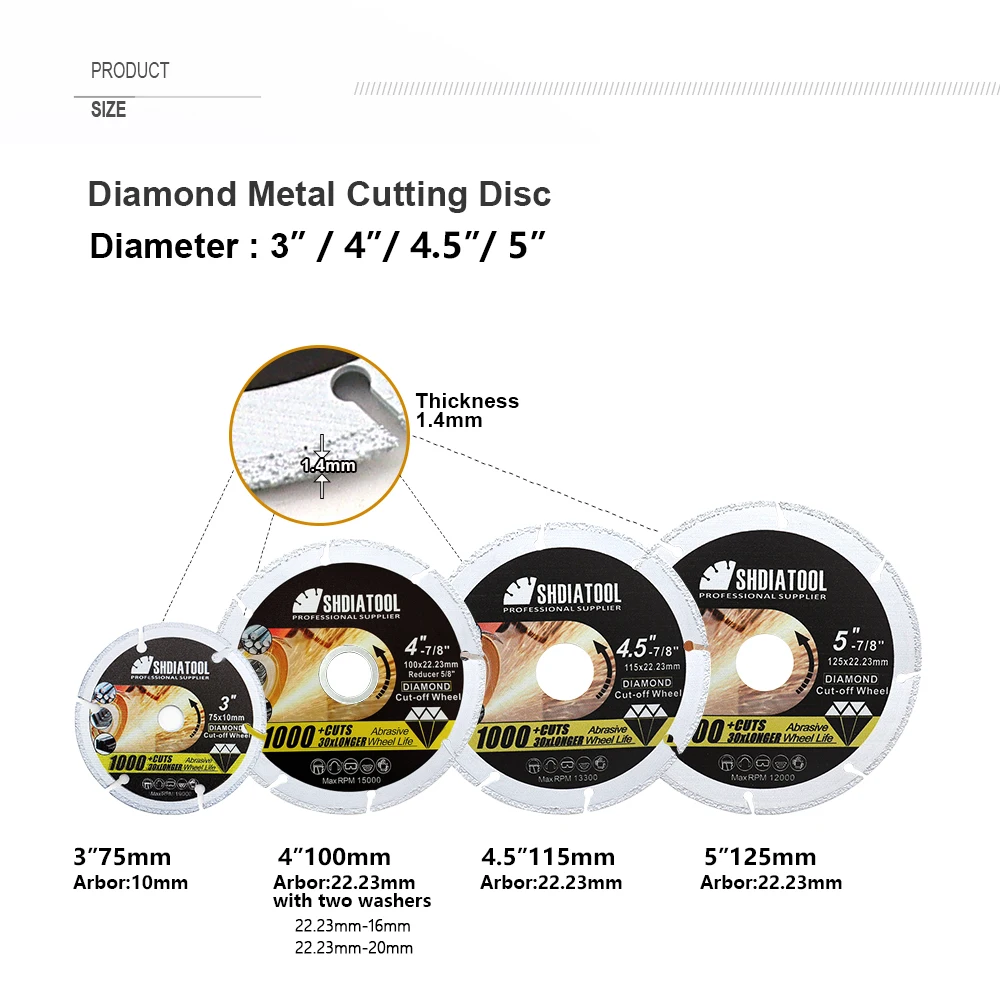 SHDIATOOL 1pc Vacuum Brazed Diamond Metal Cutting Disc Diamond Cut-off Wheel Blade Cutting Steel Tube, Iron Rebar, Angle Steel