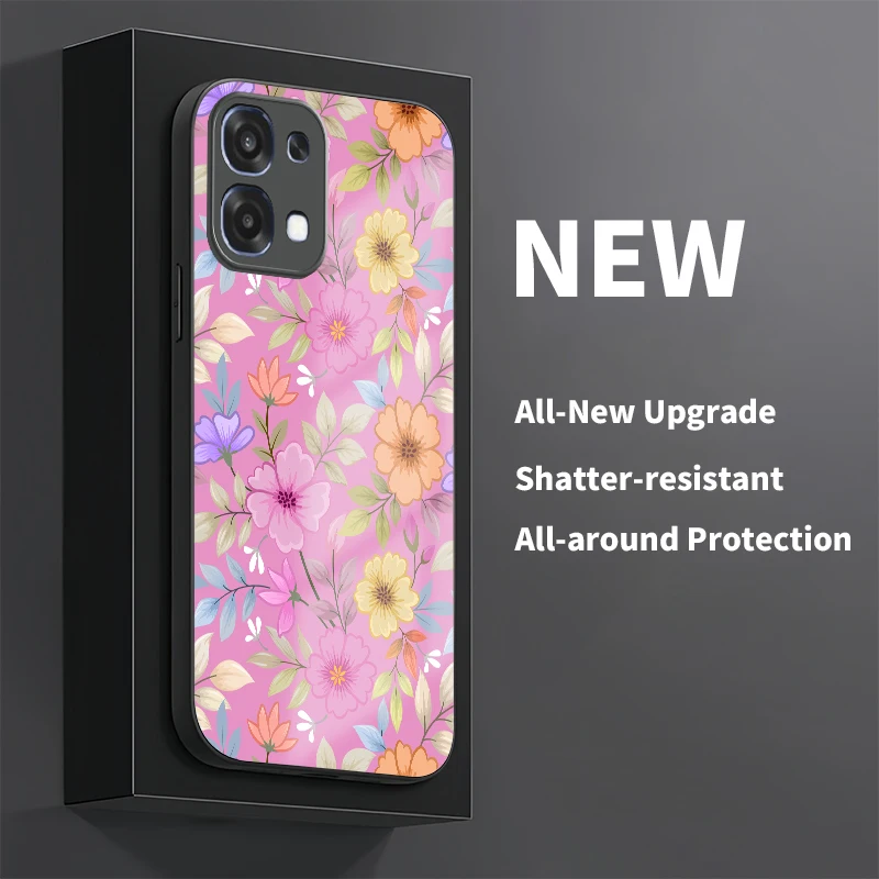 حافظة هاتف من السيليكون المقاوم للصدمات لهاتف OPPO A6 Pro 4G 5G A5X A5 Pro A5 زهور مطبوعة بالزهور غطاء خلفي واقٍ من زجاج البولي يوريثان الناعم