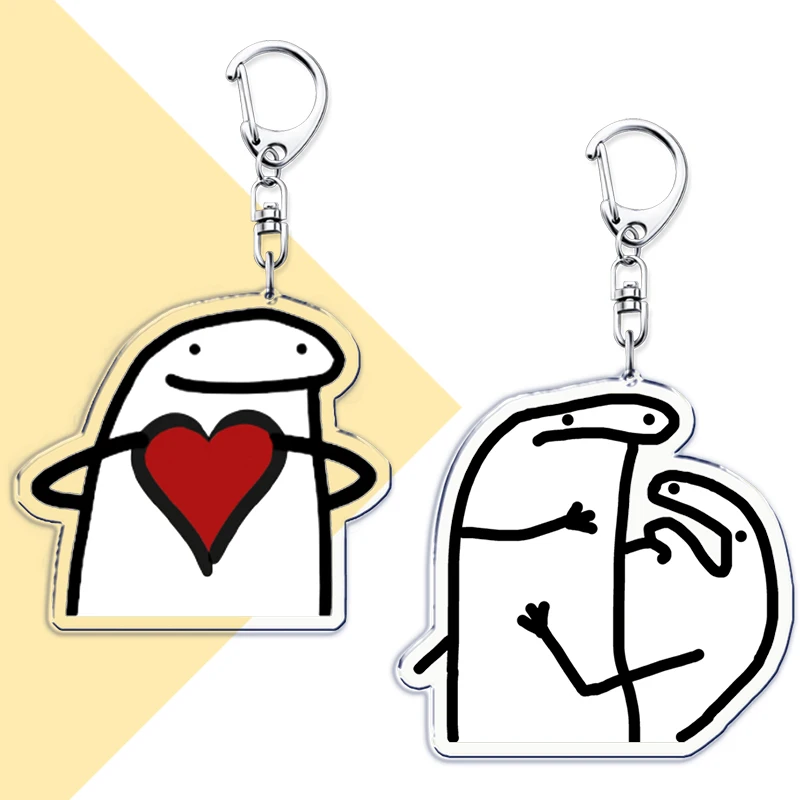 Funny Rock Flork of Cows Keychain for Accessories Bag Comics Love Heart Pendant Key Chain Ring Keyring Jewelry Fans Gifts