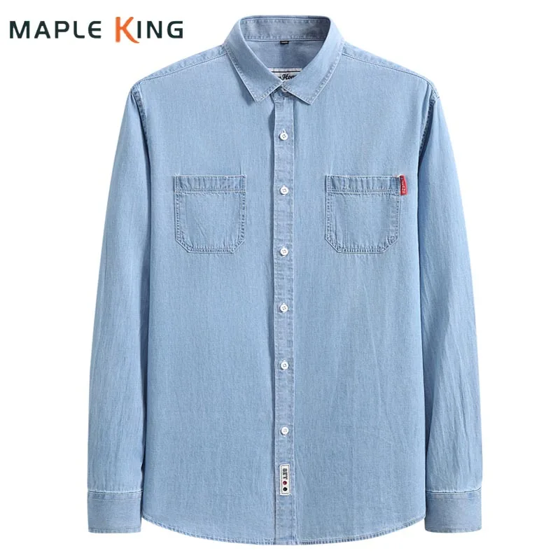 

Дизайнерские рубашки с двойными карманами для мужчин, роскошная ковбойская спецодежда, роскошная сорочка, винтажная одежда, мужская повседневная джинсовая рубашка с длинным рукавом