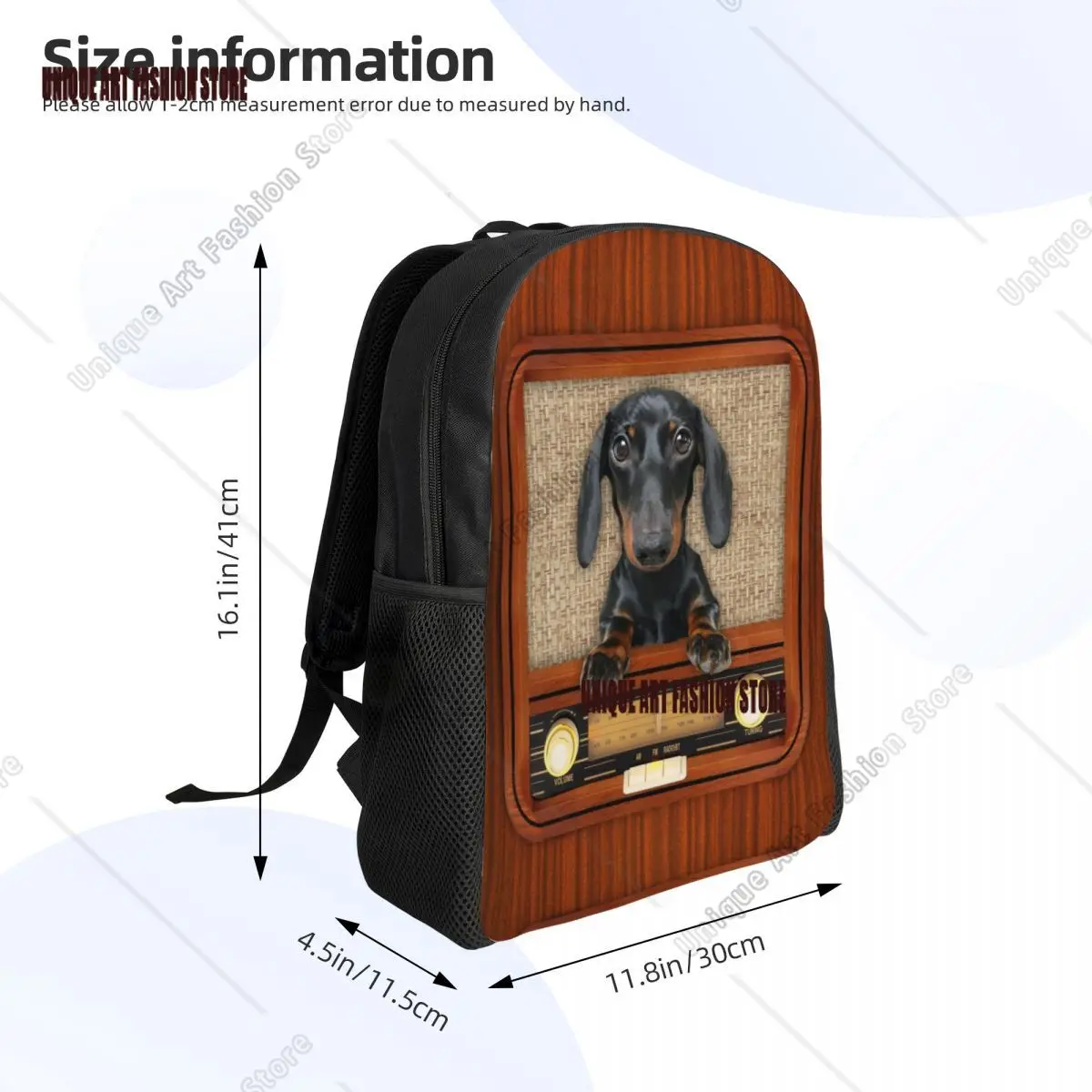 Dachshund Dog On Radio Backpack for Men Women College School Students Bookbag Fits 15 Inch Laptop Badger Wiener Sausage Bags view 4