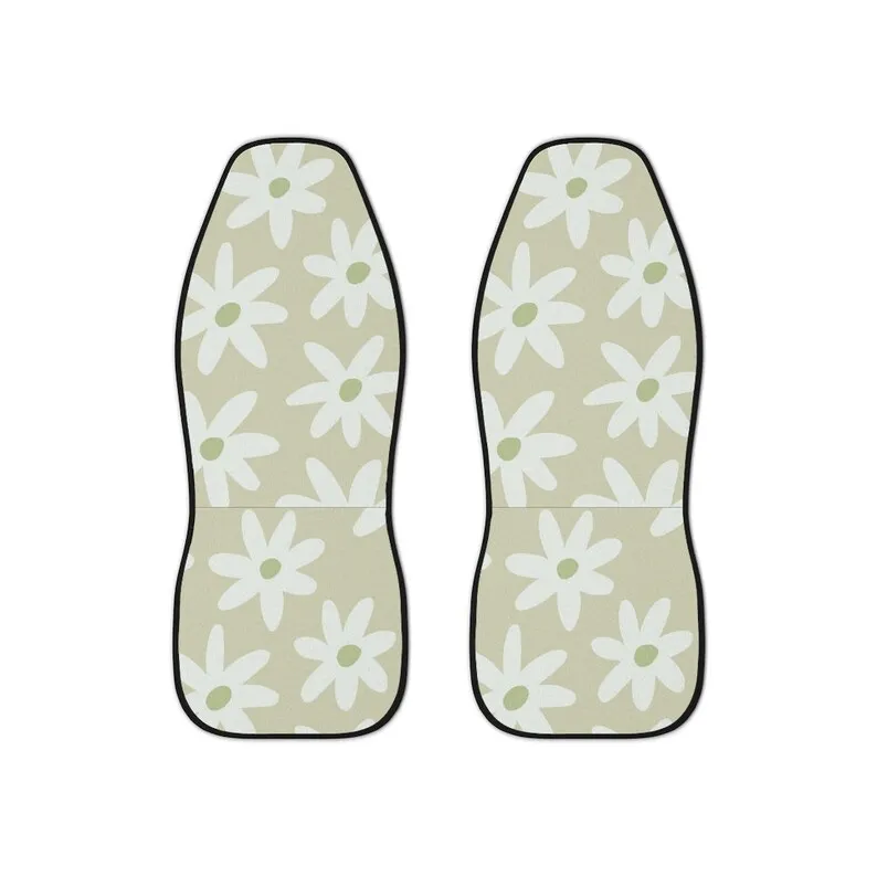 Sage Green Cute Boho Daisy Car Danish Pastel Decor Car Seat Covers For Vehicle For Women Set of 2