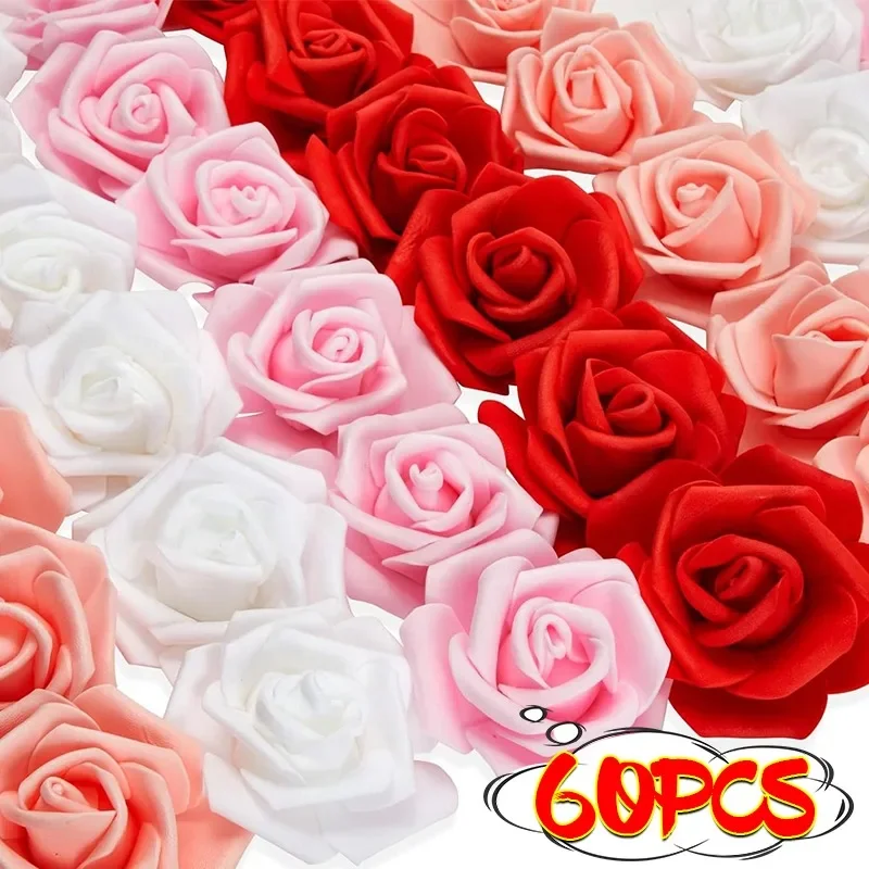 5/60PCS Artificial Flowers Red Rose Real Looking Fake Roses Stem for DIY Wedding Bouquets Party Valentine's Day Home Decorations