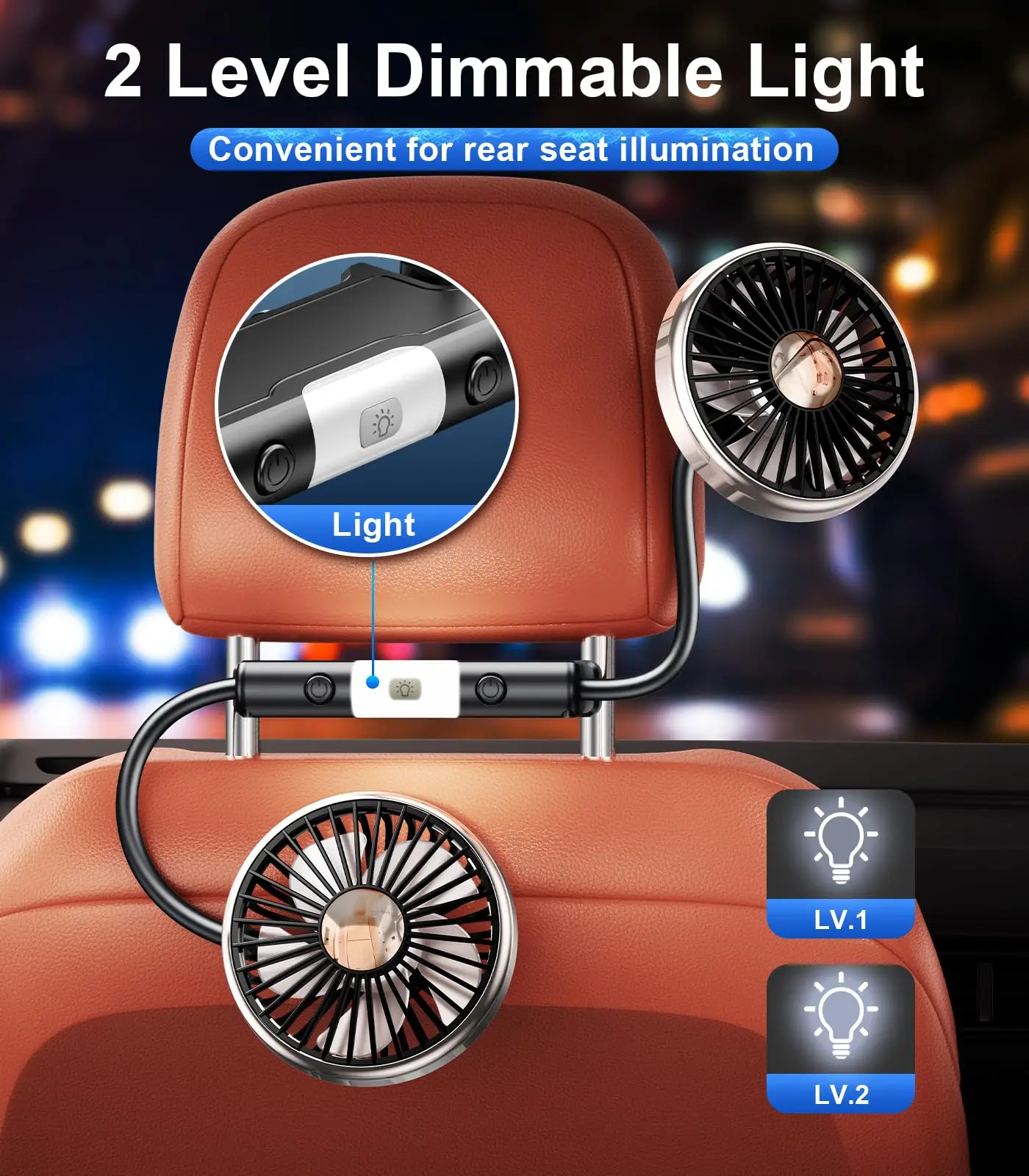 2026 new model Dual Head Car Cooling Fan 360° Adjustable Low Noise Type C Charge Automotive Electric Fan for Dashboard RV Truck