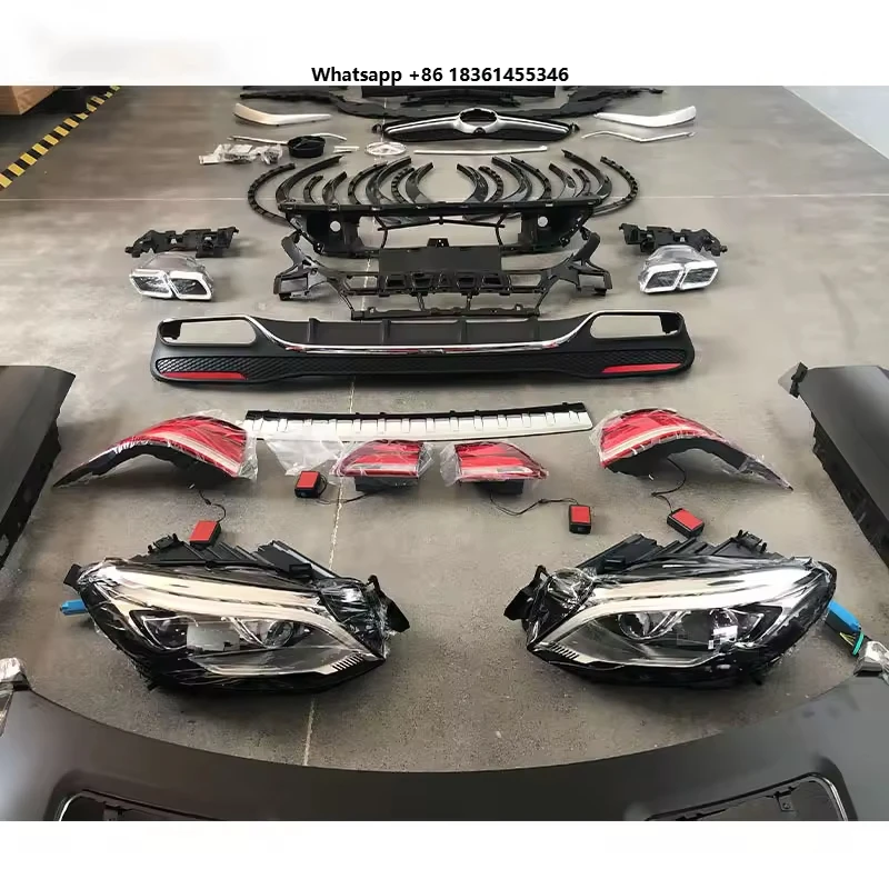 For ML Class W166 Upgrade to GLE Class W166 GLE63 Body Kit Car Facelift Full Set Head Lights Hood Fenders