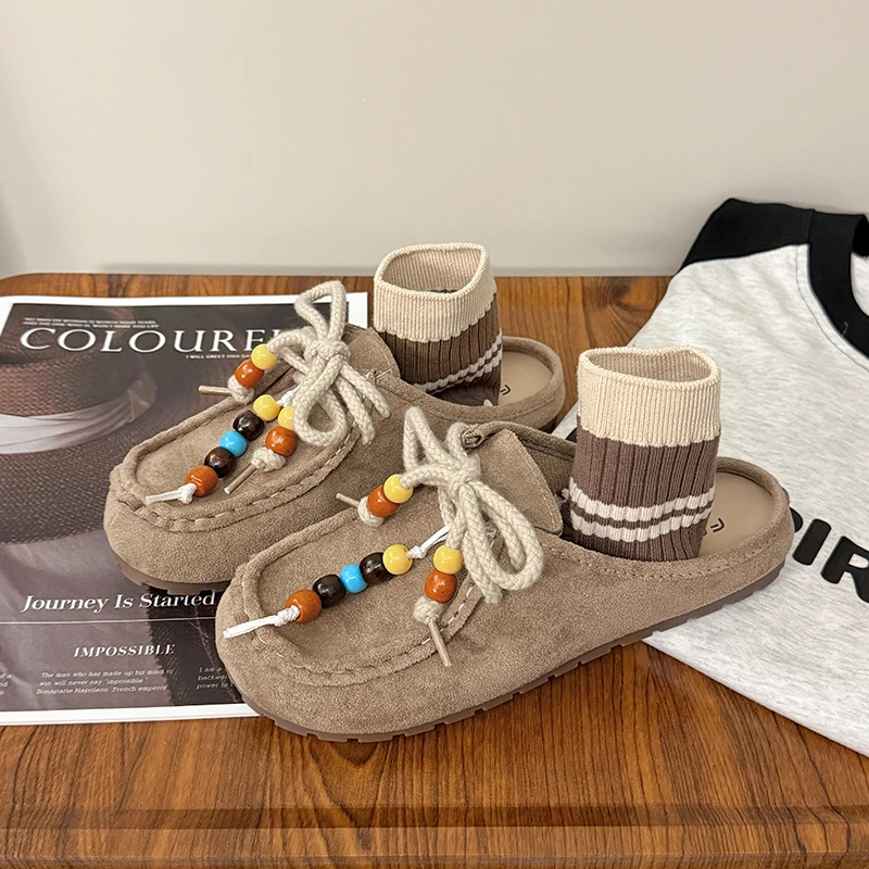 

Женские модные цельные слипоны с бисером, новый стиль 2025 года, тапочки на платформе с ретро-бисером