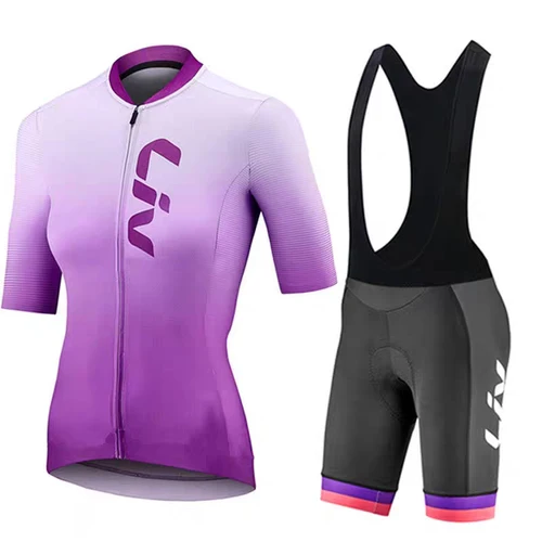 Imagen 1 del producto LIV-Camiseta de ciclismo de verano para mujer, conjunto de traje de ciclismo de alta elasticidad, transpirable, de secado rápido, con pechera para bicicleta de carretera