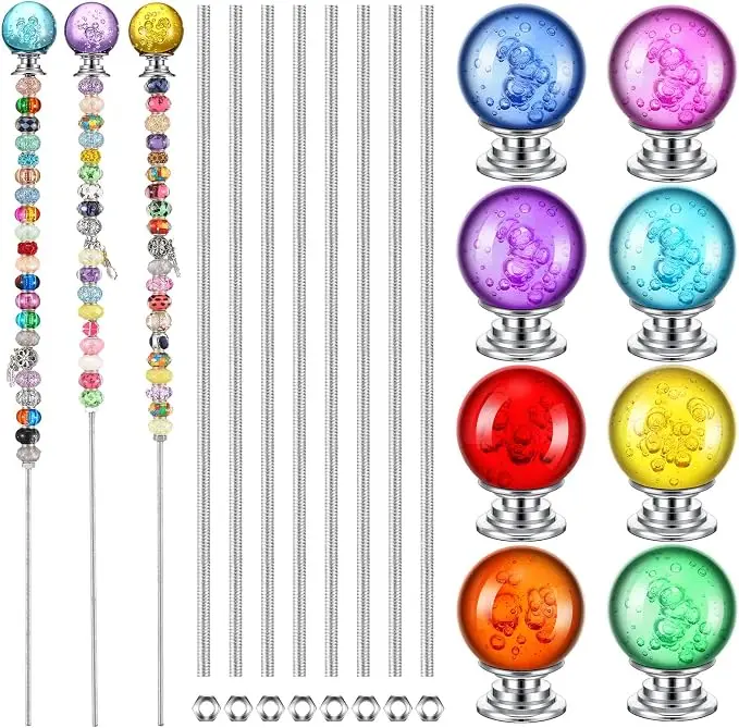 8-Piece 12-Inch DIY Mini Magic Wand Garden Bead Pillar Set - Decorative Garden Wand Decoration