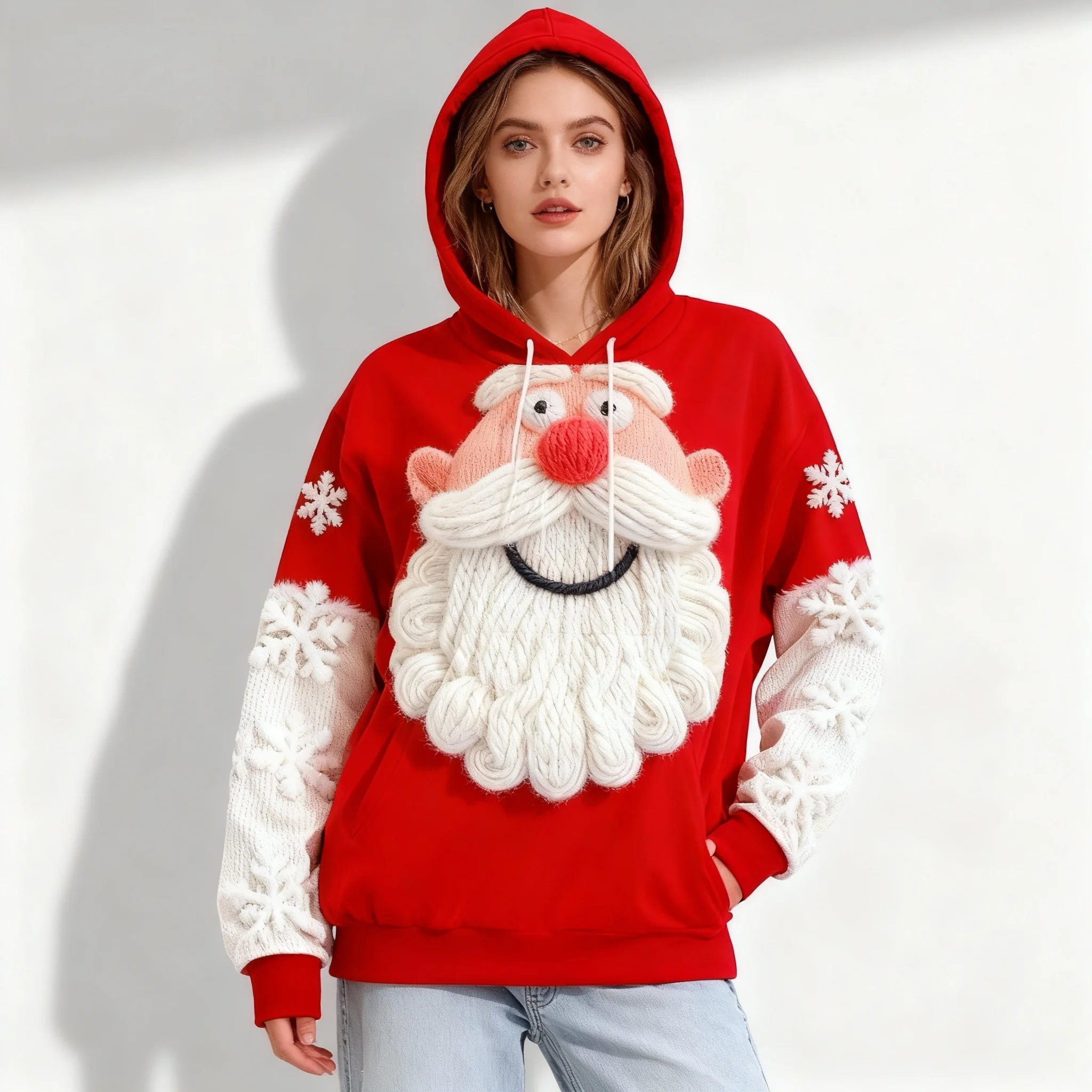 الخريف والشتاء عيد الميلاد لطيف الملونة مهرج قبعة سانتا كلوز هوديي أزياء الشارع المتضخم المرأة الكبار والأطفال أعلى #2