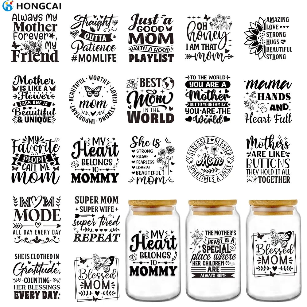 

20 дизайнов наклеек для кружек с тематикой материнской любви, выполненных методом УФ-печати DTF | Специально разработано для стеклянных стаканов, бутылок для воды, поделок своими руками и подарков ручной работы.