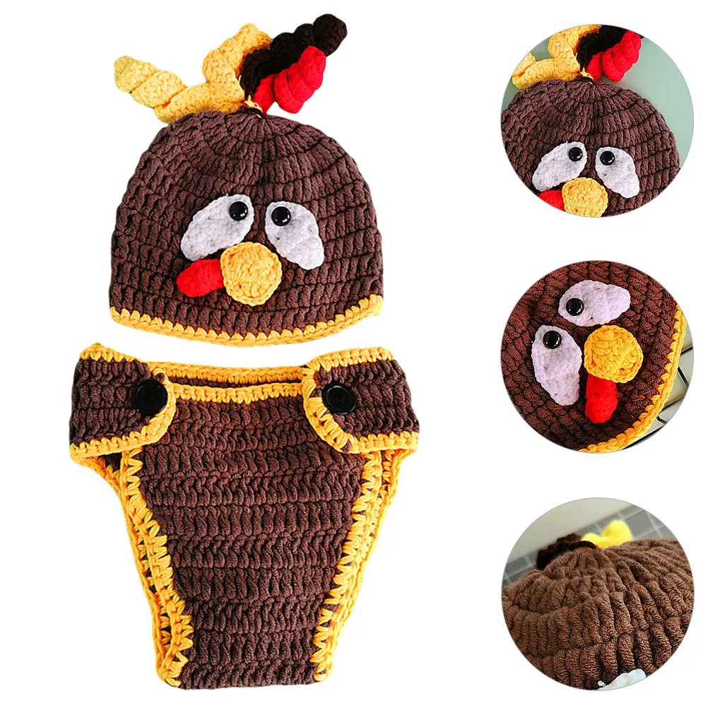 

1 Set Baby Photo Props Newborn Turkey Photography Costume Cotton Hat Decorative Diaper Perfect Birthday Party Outfit