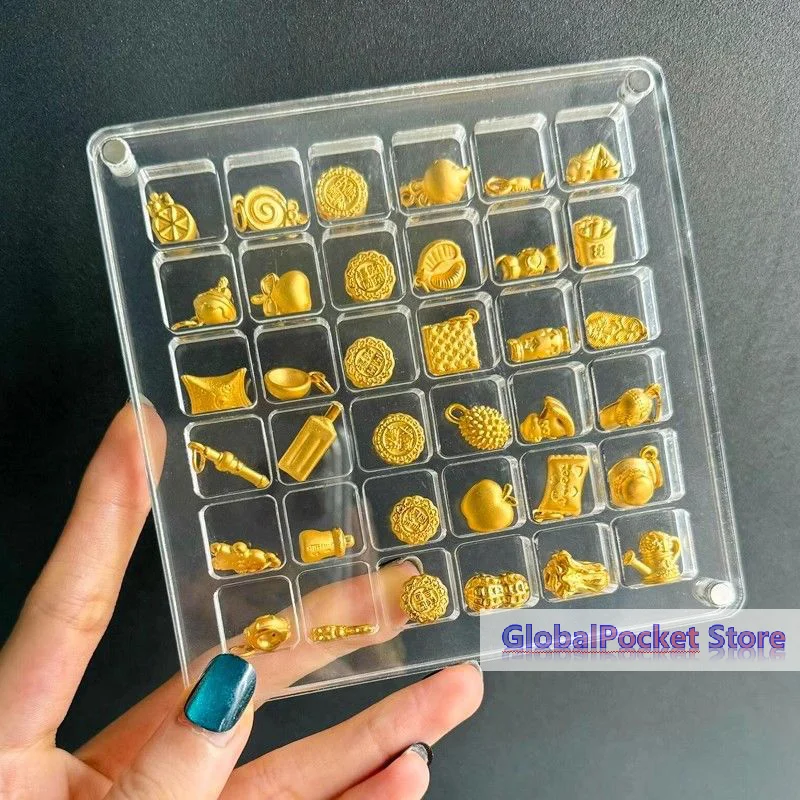 36/64/100 Grids Small Gold Bean Storage Box Acrylic Gold Transfer Pendant Compartment Collection Box Antioxidant Display Box