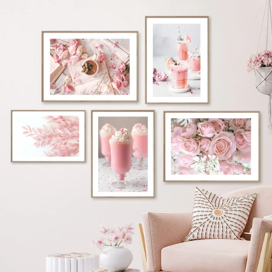 Pink Flower Ice Cream Cake Wall Art Canvas Painting Nordic Posters And Prints Wall Picture For Bedroom Home Decoration Aesthetic