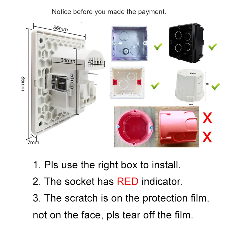 EU Power Socket With Usb Charging Port and Type C Interface 2.1A 16A PC Panel 86mm French Russia Spain Wall Outlet Phone Holder