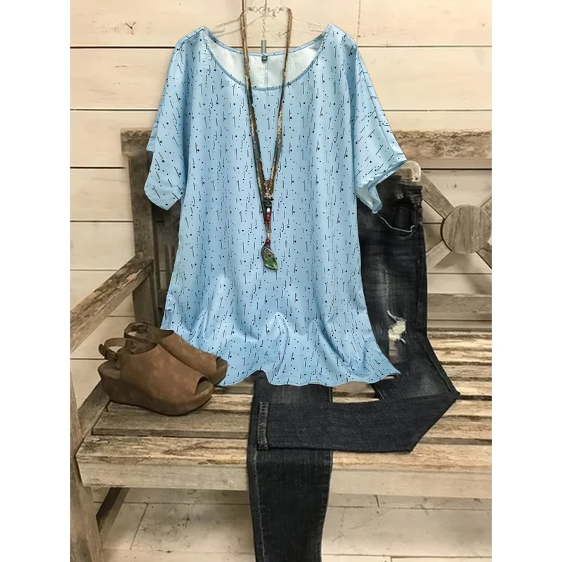 Женский топ больших размеров с принтом в стиле бохо, блузка с короткими рукавами с абстрактным узором, летняя туника свободного покроя