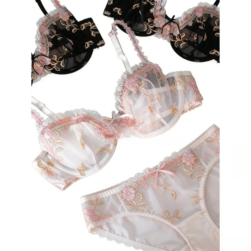 Hot Sale French Lingerie Set Large Cup Ultra Thin Bra Big Bust Minimizer No Sponge Anti Sagging Sheer Lace Sexy TUSHY BANERDANNI