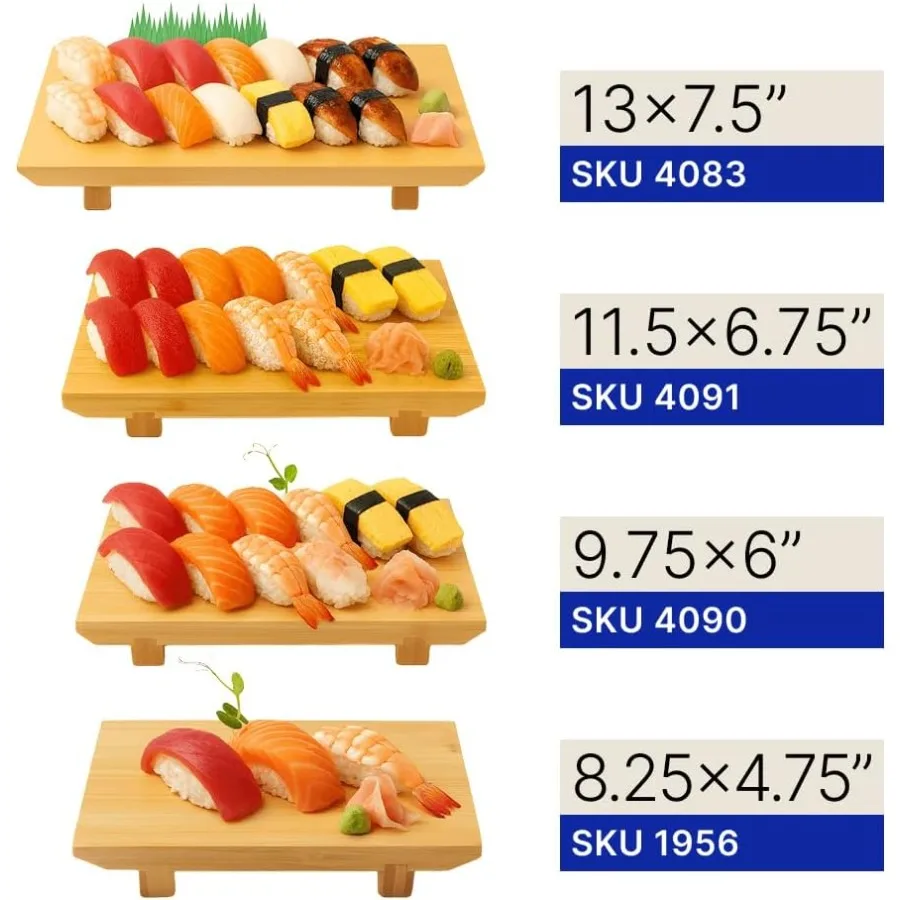 Assiettes à Sushi en bambou japonais, 1956, plateau en forme de Geta, support pour plantes, support pour Vase, 8.25x4.75, paquet de 6