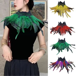 Cubierta de cuello de encaje Sexy para mujer, Gargantilla de plumas negras, cubierta de cuello de Fasle, pluma de Cosplay de fiesta Punk con chal de cuello falso de encaje