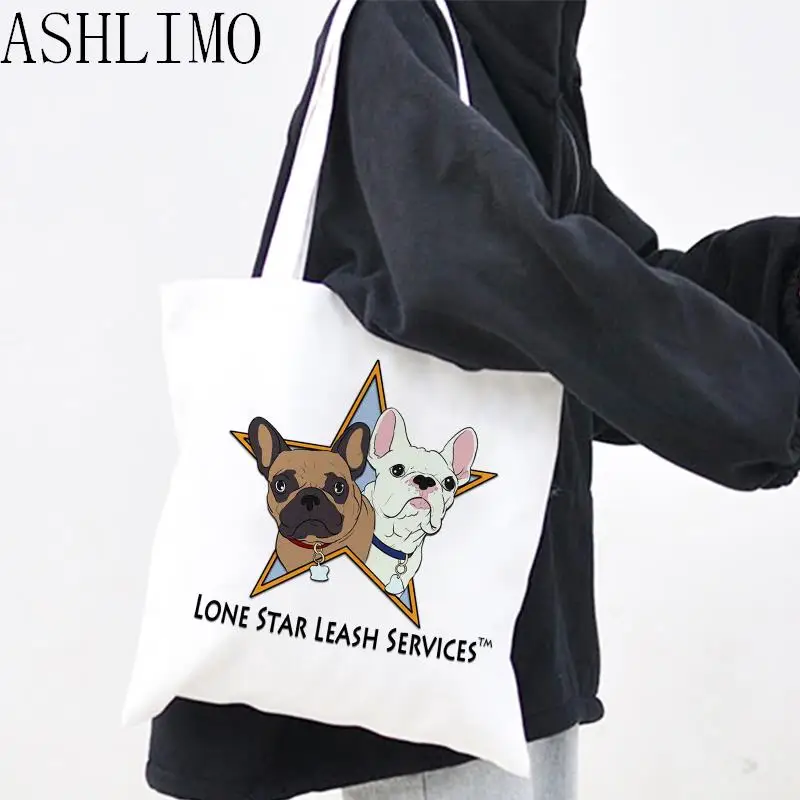 Kawaii bulldog francês saco de compras das mulheres shopper lona saco de compras ecobag estudantes professor livro viagem sacos de armazenamento shopper