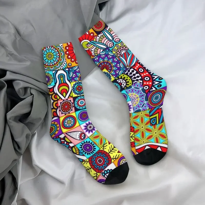 Y2K African Ethnic Geometric Floral Design Men'S Crew Unisex Cool 3D Printed Colorful Ankara Patterns Dress Socks