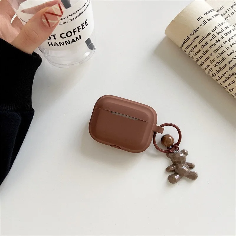 Fashion Khaki Case For Apple Airpods Pro Case Soft Silicone Earphone Cover For Airpods 3 2 1 Cases With Bear Keychain