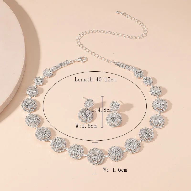 TREAZY Luxurious Rhinestone Crystal Wedding Jewelry Sets for Women Statement Choker Necklace Earrings Bridal Jewelry Accessories