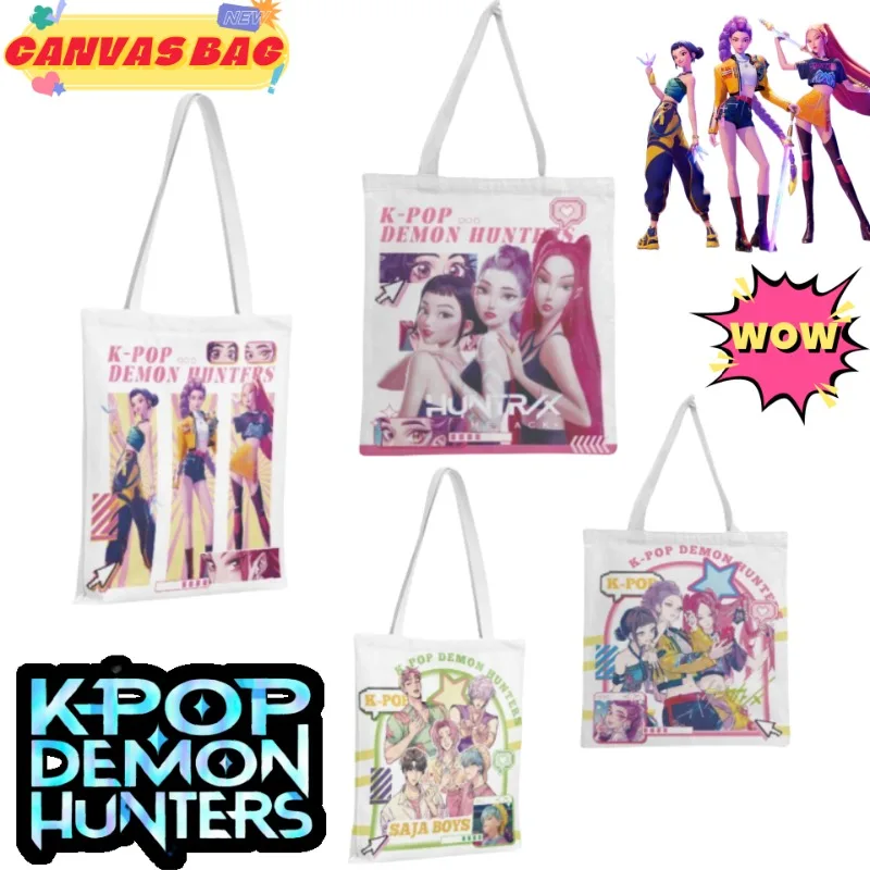 جديد KPop شيطان الصيادين رومي ميرا أنيمي البضائع الكرتون لطيف حمل حقيبة قماش قنب طالب عادية تنوعا حقيبة كتف الموضة