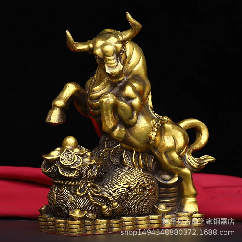 Brass Zodiac Ox Ornament Pure Copper Ox Money Bag Ox Decoration Office Living Room Home Store Desktop Craft