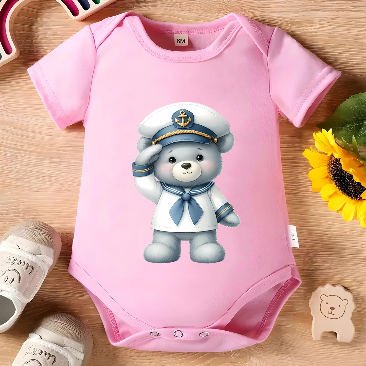 100% Cotton Baby Clothe Baby Onesie Bodysuit My Captain bear Hello Captain Print for 0 To 12 Months Newborn Short Sleeves Romper