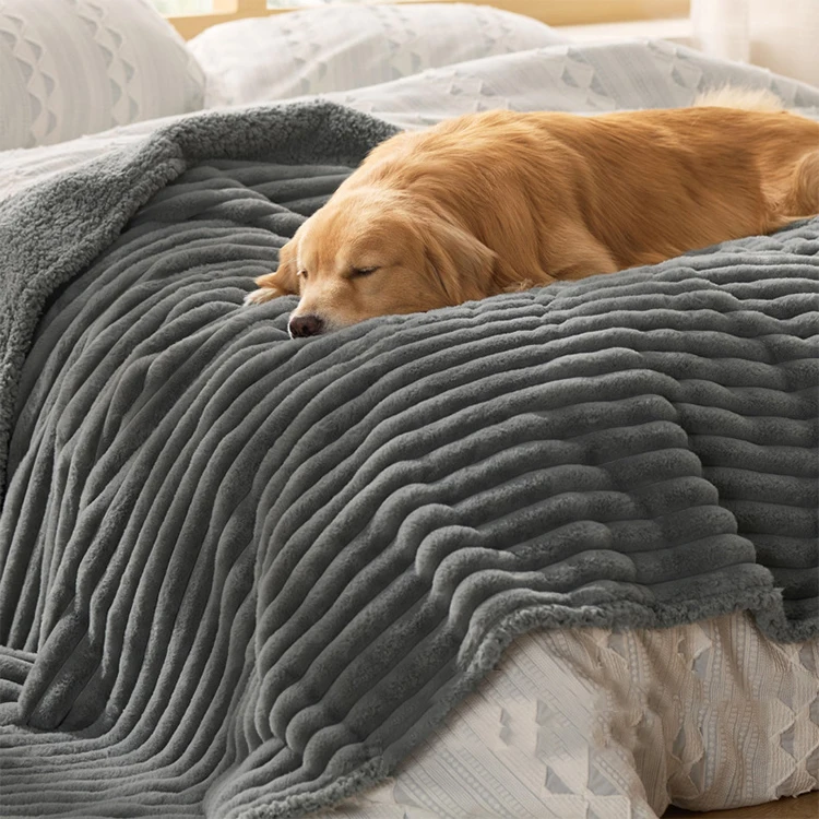 hot saltSolid Color Reversible Soft Sherpa  Fleece TPU Waterproof Dog Bed Sofa Cover Pet Blanket Throws