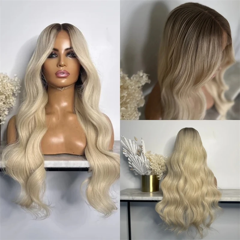 

13x4 Ombre Золотисто-русый синтетический парик фронта шнурка Косплей Ежедневный парик для вечеринок 28 дюймов Натуральный объемный парик Маленькая кепка большого размера