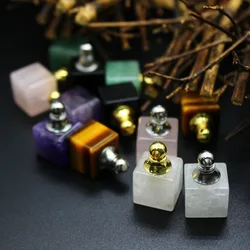Natural Stone Perfume Necklace Square Pendant Cube Crystal Bottle Reiki Essential Oil Diffuse Necklace Women Jewelry